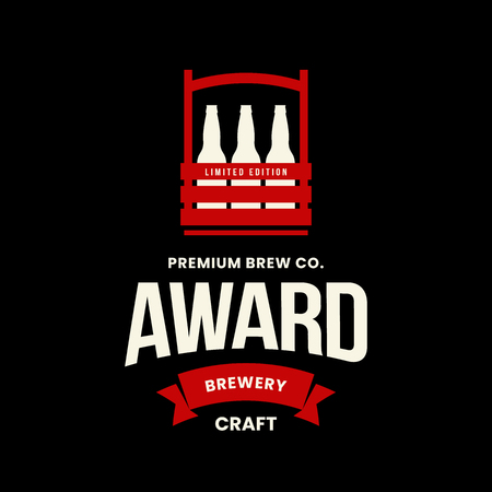 Modern craft beer drink vector logo sign for bar, pub, store, brewhouse or brewery isolated on black background. Premium quality bottle box logotype illustration. Brewing emblem t-shirt badge design.のイラスト素材