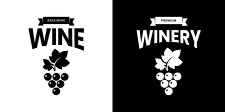 Modern wine vector isolated logo sign for pub, tavern, restaurant, house, shop, store, club and cellar. Premium quality vinery logotype illustration set. Fashion brand badge design template bundle.のイラスト素材