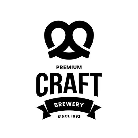 Modern craft beer drink vector logo sign for bar, pub, store, brewhouse or brewery isolated on white background. Premium quality pretzel logotype illustration. Brewing fest emblem t-shirt badge design.のイラスト素材