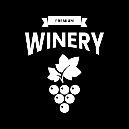 Modern wine vector logo sign for tavern, restaurant, house, shop, store, club and cellar isolated on black background. Premium quality vinery logotype illustration. Fashion brand badge design template.のイラスト素材