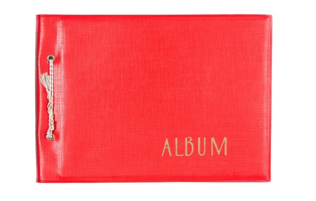 Very old Photo album red leather on white backgroundの写真素材