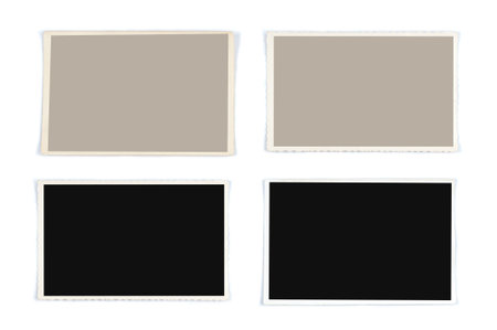 Set of four old, blank picture on white background