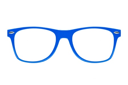 blue nerd Glasses on white background , place for text, pictureの写真素材