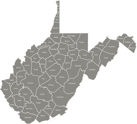 West Virginia county map  vector outline in gray colorのイラスト素材