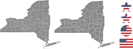 Counties map of New York with USA flag icon setのイラスト素材