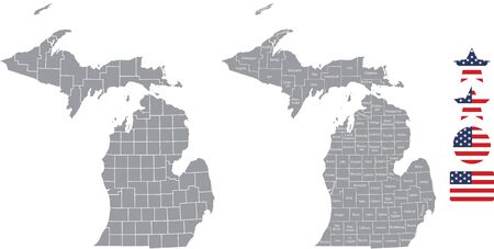 Counties map of Michigan with USA flag icon setのイラスト素材