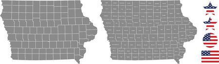 Counties map of Iowa with USA flag icon setのイラスト素材