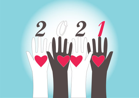 Happy New Year 2021 postcard with love and diversity and anti-racism concepts. Let's begin the new...