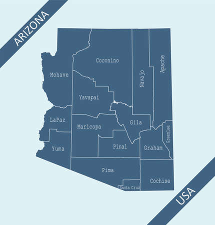 Counties map of Arizona labeledのイラスト素材