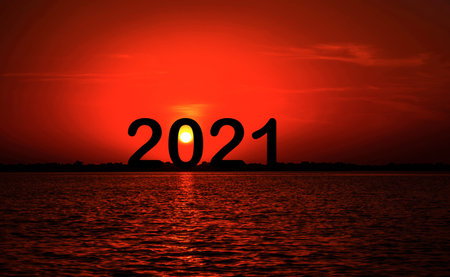 The new year 2021 starts when the sun rises at midnightの写真素材