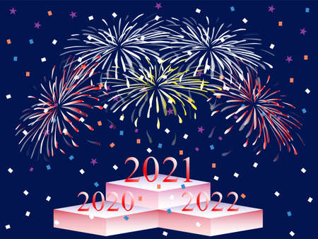 happy new year 2021 postcard background. The new year of 2021 is the winner of the time competition between 2020 and 2022. Congratulations 2021 on your win!のイラスト素材