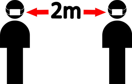 Social distancing and wearing masks icon