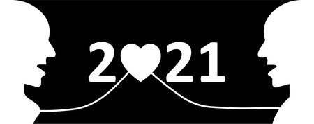 Happy New Year 2021 postcard background with concepts of love and friendship