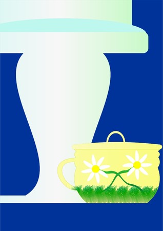 Dishes for going to the toilet, children's, against the backdrop of the lavatory pan, a dark blue background.の写真素材