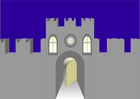 The fortress wall and tower and the interior, on a blue background.のイラスト素材