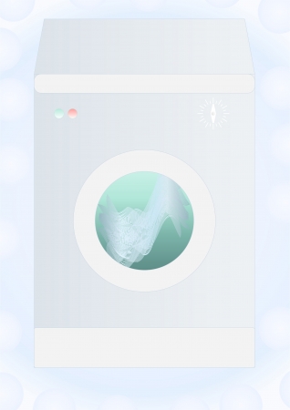 Washing machine is working on a white background with blue bubbles のイラスト素材