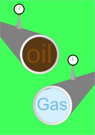   The cut section of the pipeline from oil and gas to the instrument on a green background のイラスト素材