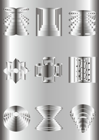 Metal chrome shapes of different configurations, on a metal background のイラスト素材