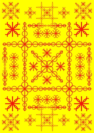 Types of red shapes and lines on a yellow background のイラスト素材