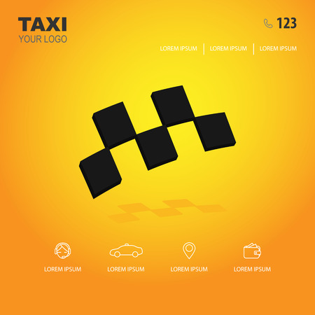 taxi  and icons for web site on a yellow backgroundのイラスト素材