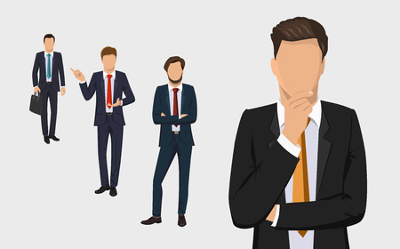 Business man set. Collection of full length portraits of business people. Elegant businessman isolated on white background. Business meeting concept. Flat design.  illustration.のイラスト素材