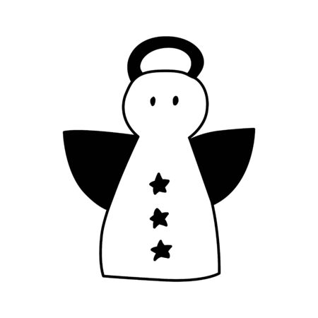 Angel vector illustration. Christmas holiday decor. Cartoon character. Cute hand drawn silhouette isolated on white. Scandinavian nordic flat design for print Holiday greeting card, home interior.の写真素材