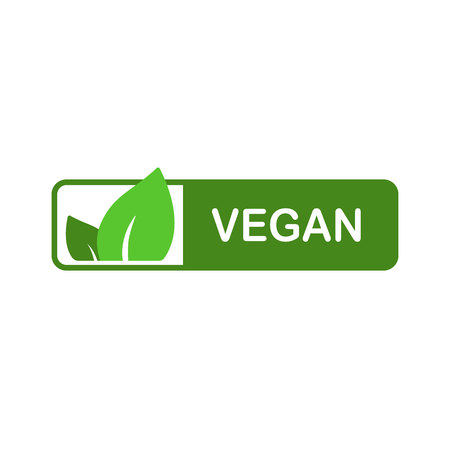 Vegan vector icon, bio eco sign, natural nutrition vegetarian concept, healthy food concept. Flat design sticker isolated on white.の写真素材