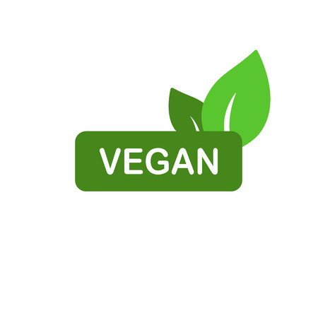Vegan vector icon, bio eco sign, natural nutrition vegetarian concept, healthy food concept. Flat design sticker isolated on white.の写真素材