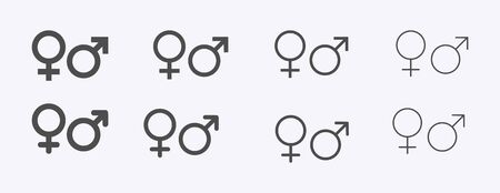 Male female sign, men women symbol, toilet wc vector icon set, gender collection, flat simple design illustration isolated on whiteのイラスト素材