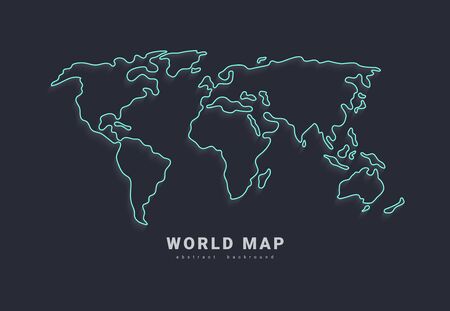 World vector map. Earth planet neon stylized line outline stroke. fAbstract illustration isolated on dark background.のイラスト素材