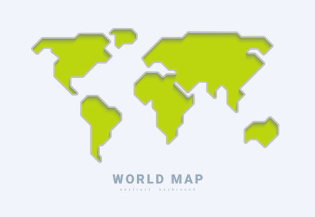 World vector map. Green Earth planet stylized line outline stroke with shadow. Abstract illustration for eco infographicのイラスト素材
