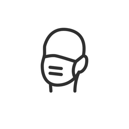 Medical mask vector icon. Protectiv face, head. Line otline flat design isolated on whiteのイラスト素材