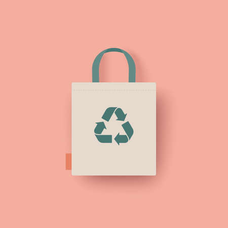 Eco bag vector icon. Cloth Bag Tote sign. Zero waste Eco-friendly concept illustration isolated on pink background.の写真素材