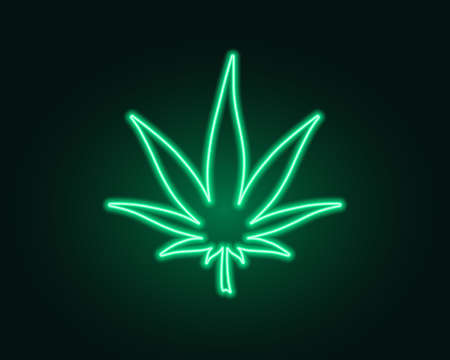Cannabis neon sign Marijuana medical Night bright signboard Glowing Red Light logo Vector Illustration. Dark backgroundのイラスト素材