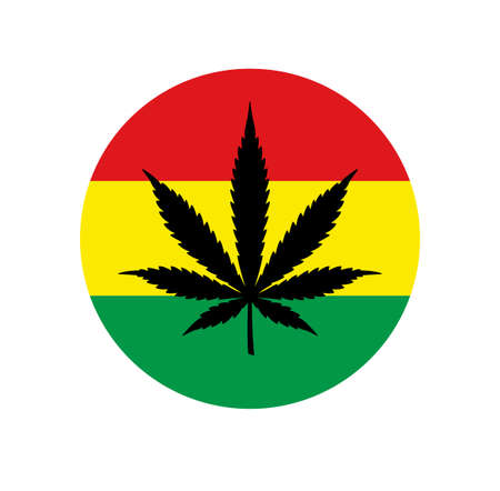 Cannabis leaf vector red yellow green color round flag Marijuana legalise Medicine cannabis Rasta indica sativaのイラスト素材