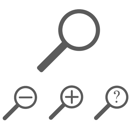 Set of gray magnifying glasses with approaching distance and question mark on white backgroundのイラスト素材
