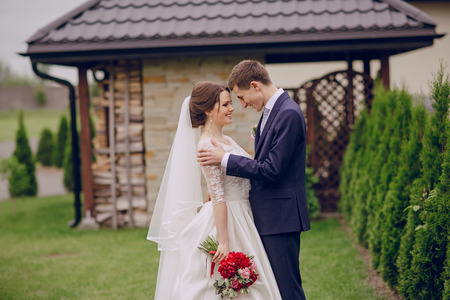 beautiful happy couple on their wedding enjoying this momentの写真素材