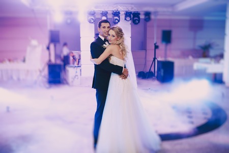 brides wedding party in the elegant restaurant with a wonderful light and atmosphereの写真素材