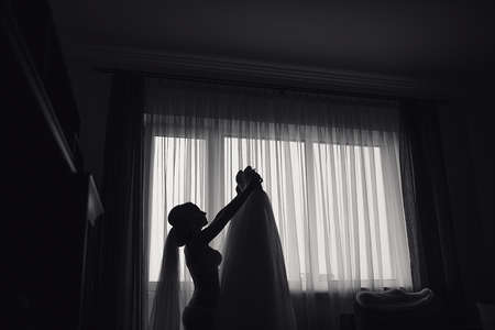 wonderful wedding day couple much happiness joy sun all in black and whiteの写真素材