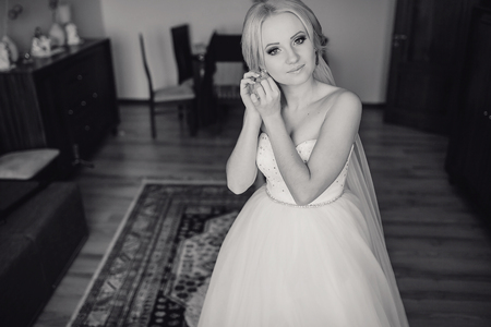 wonderful wedding day couple much happiness joy sun all in black and whiteの写真素材