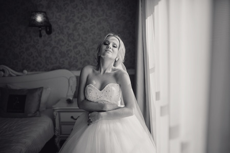 wonderful wedding day couple much happiness joy sun all in black and whiteの写真素材