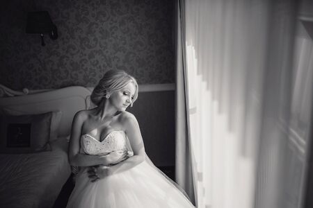 wonderful wedding day couple much happiness joy sun all in black and whiteの写真素材