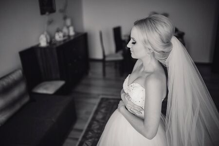 wonderful wedding day couple much happiness joy sun all in black and whiteの写真素材