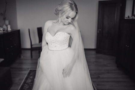 wonderful wedding day couple much happiness joy sun all in black and whiteの写真素材