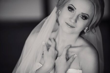 wonderful wedding day couple much happiness joy sun all in black and whiteの写真素材