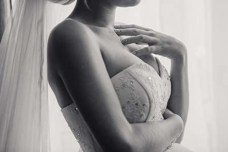 wonderful wedding day couple much happiness joy sun all in black and whiteの写真素材