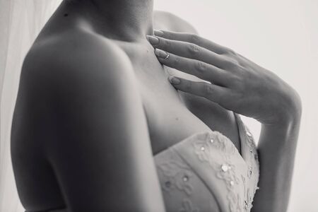 wonderful wedding day couple much happiness joy sun all in black and whiteの写真素材