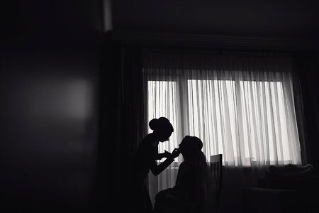 wonderful wedding day couple much happiness joy sun all in black and whiteの写真素材