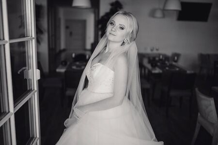 wonderful wedding day couple much happiness joy sun all in black and whiteの写真素材