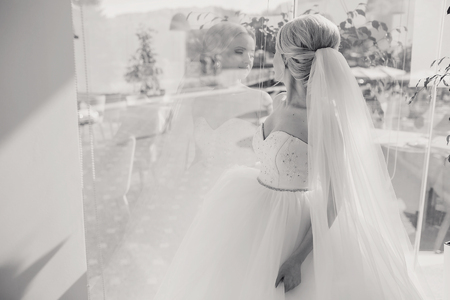 wonderful wedding day couple much happiness joy sun all in black and whiteの写真素材